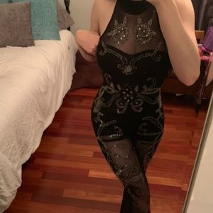 High Neck Jumpsuit with Embellished Beading